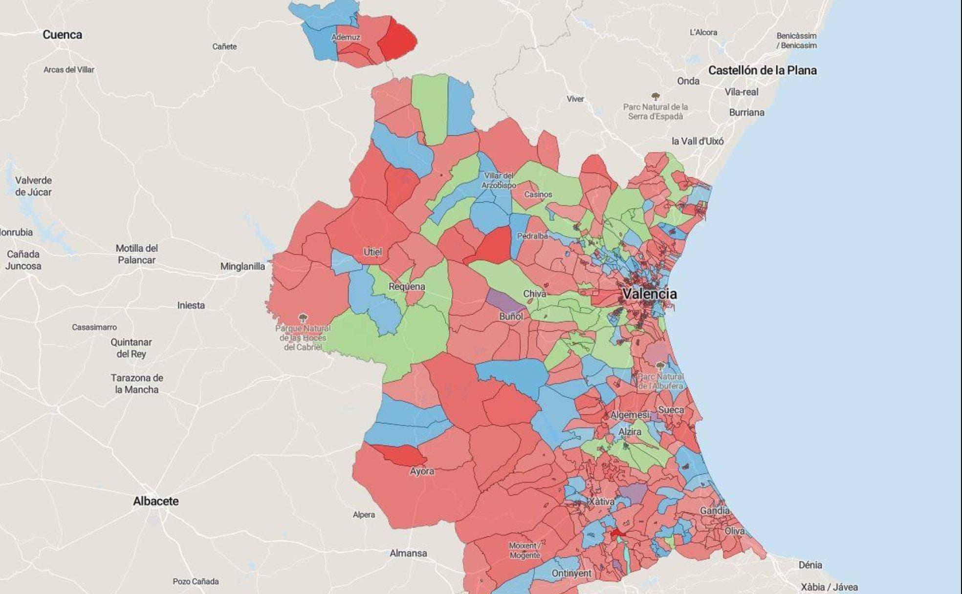 Mapa De Los Resultados De Las Elecciones Del 10n En Valencia Por Municipios Las Provincias 1911